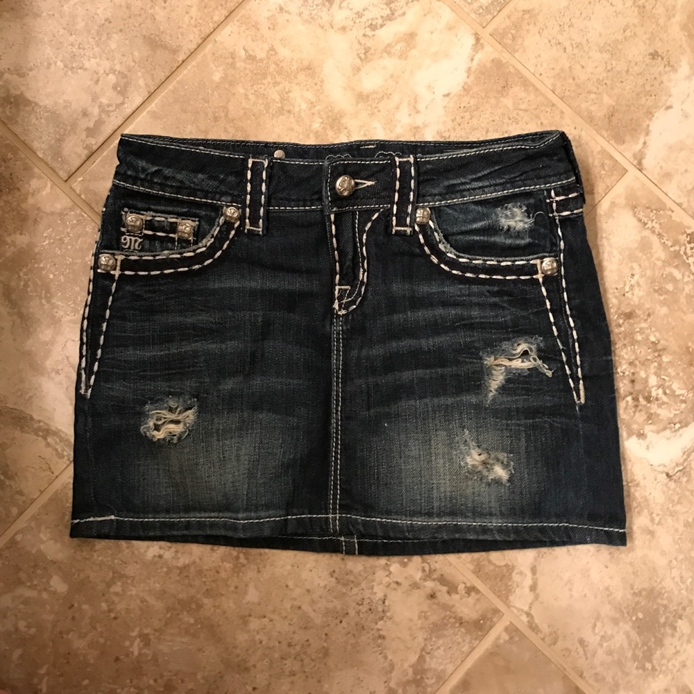 Miss Me Dark Indigo Distressed Denim Mini Skirt
